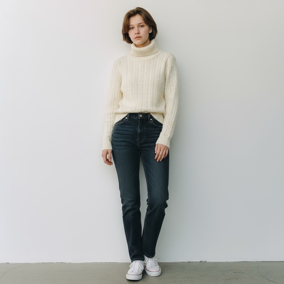 Moda International Cable Knit Wool Blend Turtleneck Sweater Women’s Size Medium - Picture 11 of 11